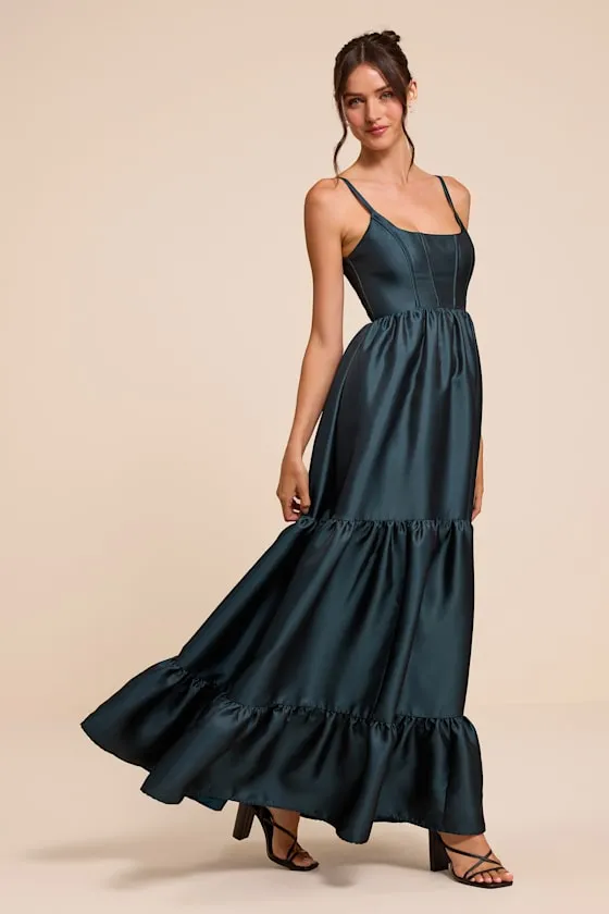 Avalie Teal Floral Tiered Bustier Maxi Dress sold by Lulus product image thumbnail 4