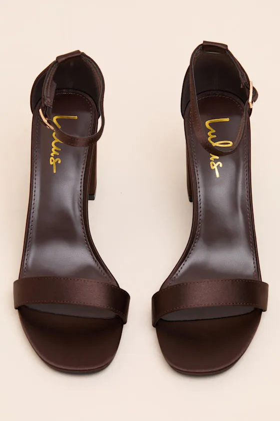 Arylee Dark Brown Satin Ankle Strap Heels sold by Lulus product image thumbnail 4