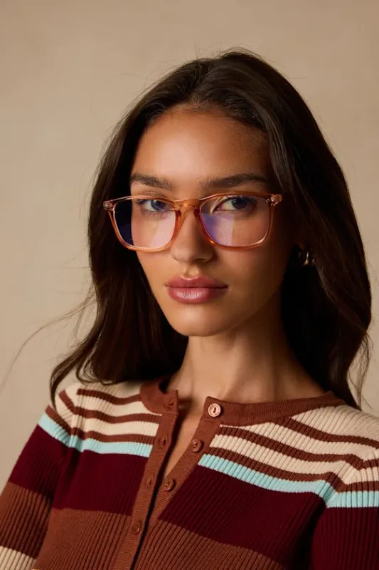 Huxley Peach Square Blue Light Glasses made by Lulus