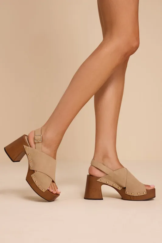 Eudora Sand Suede Wooden Platform Slingback Sandals made by MIA
