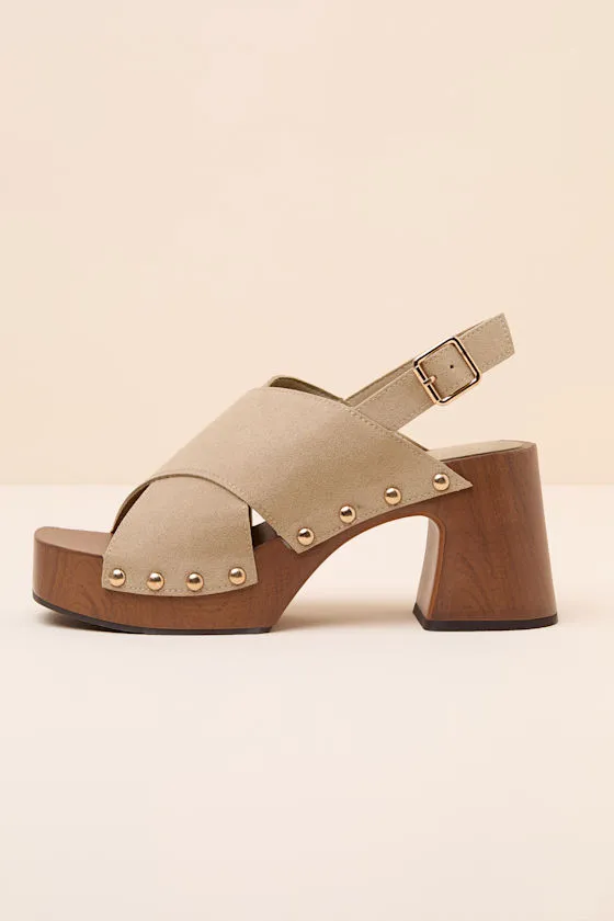 Eudora Sand Suede Wooden Platform Slingback Sandals sold by Lulus product image thumbnail 2