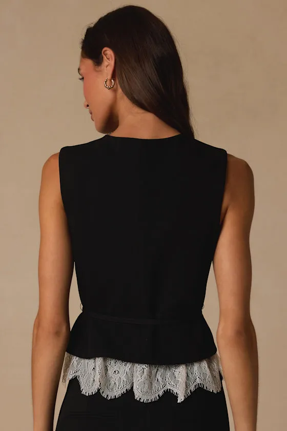 Vesper Black Button-Front Lace Vest Top sold by Lulus product image thumbnail 3