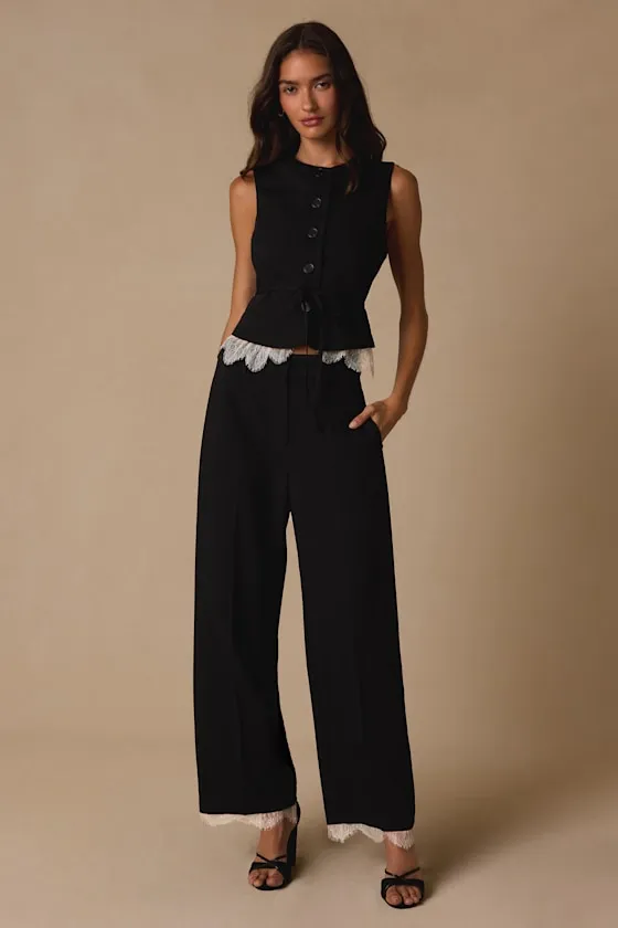 Vesper Black Button-Front Lace Vest Top sold by Lulus product image thumbnail 4
