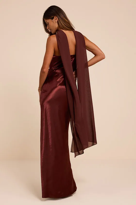 Daya Brown Satin Slip Maxi Dress and Scarf Set sold by Lulus product image thumbnail 3