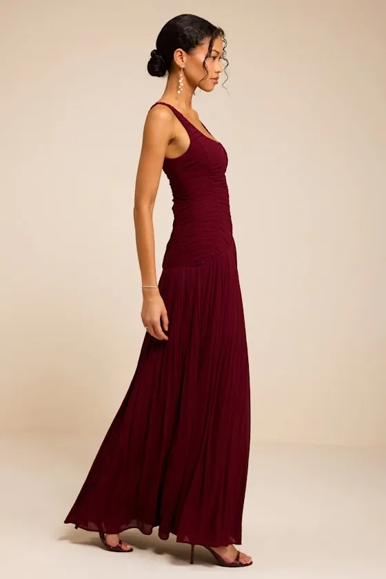 Rhonda Burgundy Pleated Drop Waist Maxi Dress sold by Lulus product image thumbnail 4