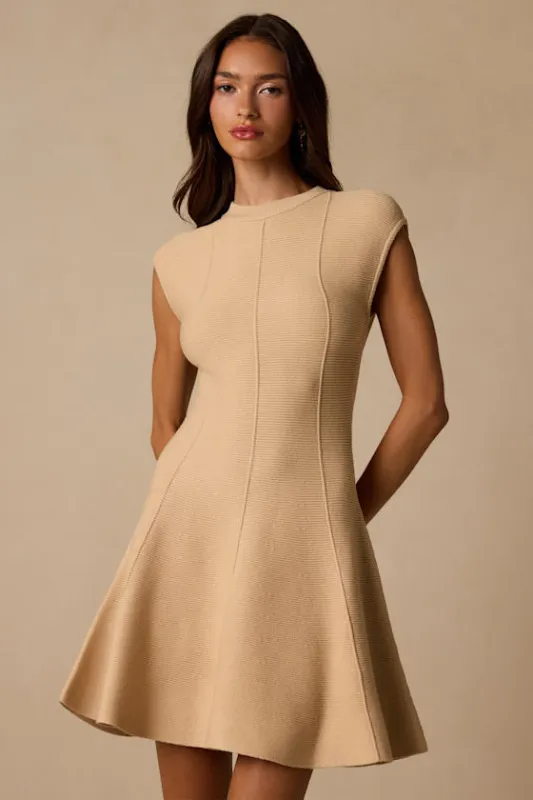 Kary Beige Cap Sleeve Sweater Mini Dress made by Lulus