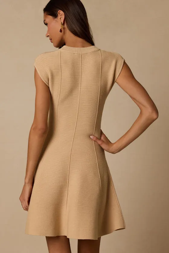 Kary Beige Cap Sleeve Sweater Mini Dress sold by Lulus product image thumbnail 3