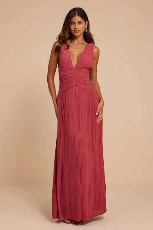 Kelina Rusty Rose Pleated Drop Waist Maxi Dress made by Lulus