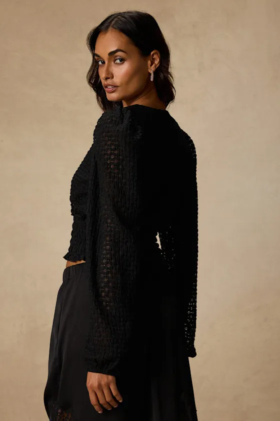 Shadia Black Textured Surplice Smocked Top sold by Lulus product image thumbnail 3