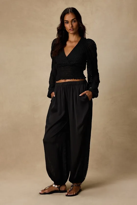 Shadia Black Textured Surplice Smocked Top sold by Lulus product image thumbnail 4