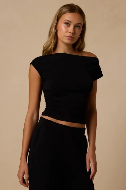 Jessi Black Off-the-Shoulder Top made by Lulus