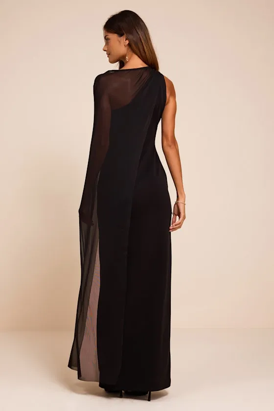 Stassi Black Asymmetrical Cape Maxi Dress sold by Lulus product image thumbnail 3