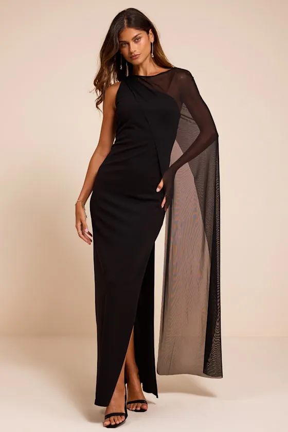 Stassi Black Asymmetrical Cape Maxi Dress sold by Lulus product image thumbnail 4
