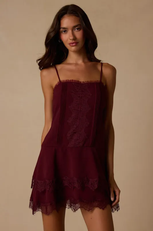 Sahima Wine Red Lace Tiered Mini Dress made by Lulus