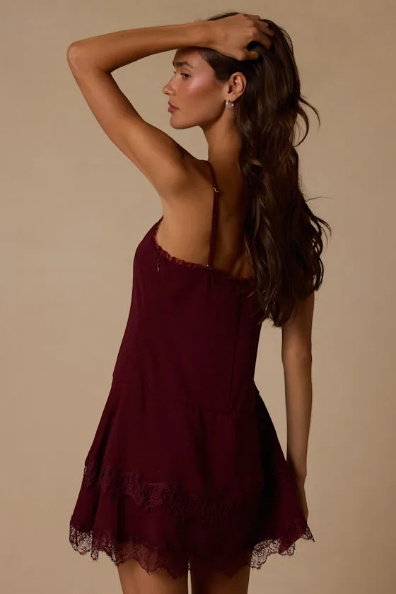 Sahima Wine Red Lace Tiered Mini Dress sold by Lulus product image thumbnail 2