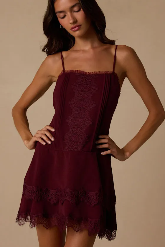 Sahima Wine Red Lace Tiered Mini Dress sold by Lulus product image thumbnail 4