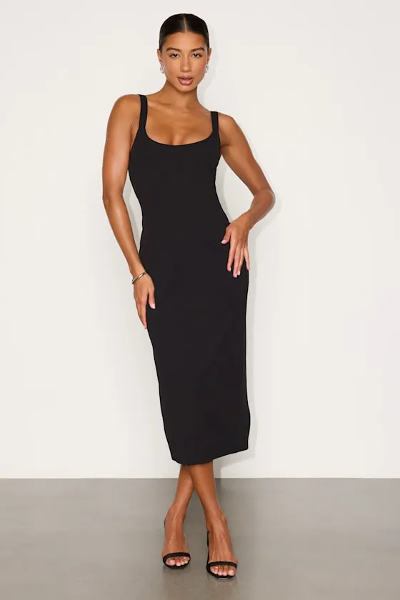 Samina Black Ponte Knit Tie-Back Midi Dress sold by Lulus product image thumbnail 2