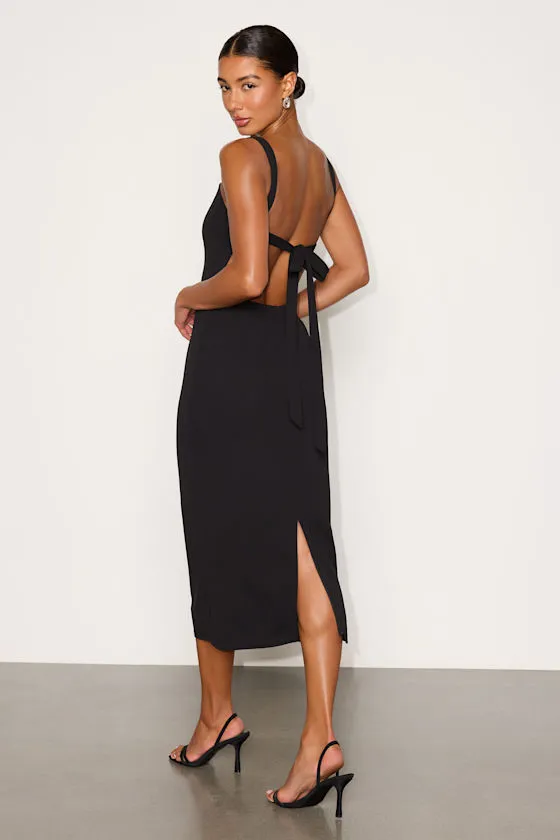 Samina Black Ponte Knit Tie-Back Midi Dress sold by Lulus product image thumbnail 4