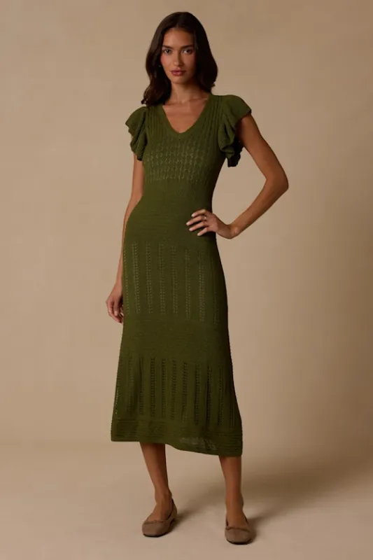 Campbell Olive Green Short Sleeve Midi Sweater Dress made by Lulus