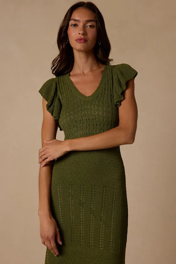 Campbell Olive Green Short Sleeve Midi Sweater Dress sold by Lulus product image thumbnail 2