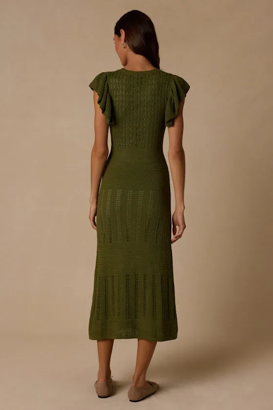 Campbell Olive Green Short Sleeve Midi Sweater Dress sold by Lulus product image thumbnail 3