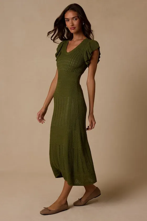 Campbell Olive Green Short Sleeve Midi Sweater Dress sold by Lulus product image thumbnail 4