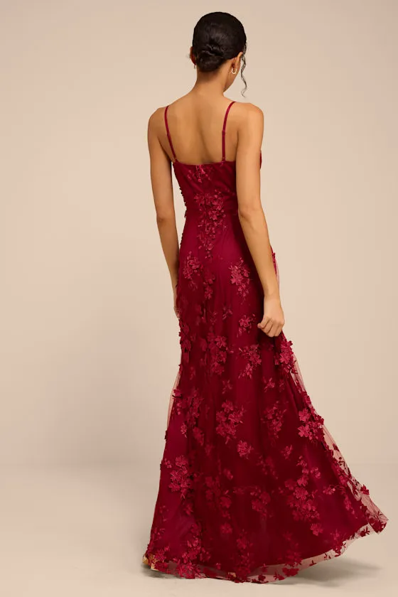 Rare Presence Burgundy 3D Floral Surplice Maxi Dress sold by Lulus product image thumbnail 3