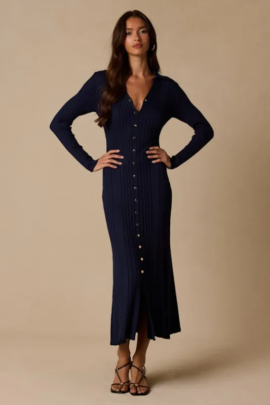 Quincy Navy Blue Collared Sweater Dress made by Lulus