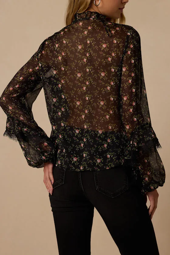 Jess Black Floral Ruffled Lace Long Sleeve Top sold by Lulus product image thumbnail 3