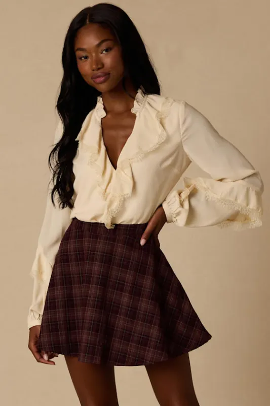 Addington Burgundy & Black Plaid Mini Skirt made by Lulus