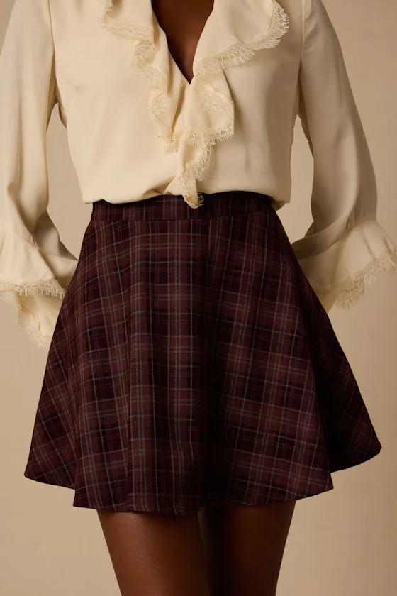 Addington Burgundy & Black Plaid Mini Skirt sold by Lulus product image thumbnail 3