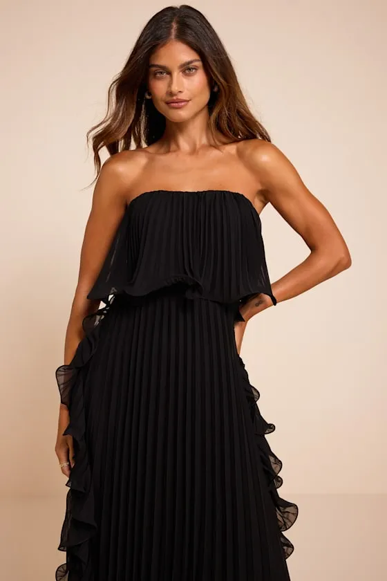 Andri Black Pleated Ruffled Maxi Dress sold by Lulus product image thumbnail 2