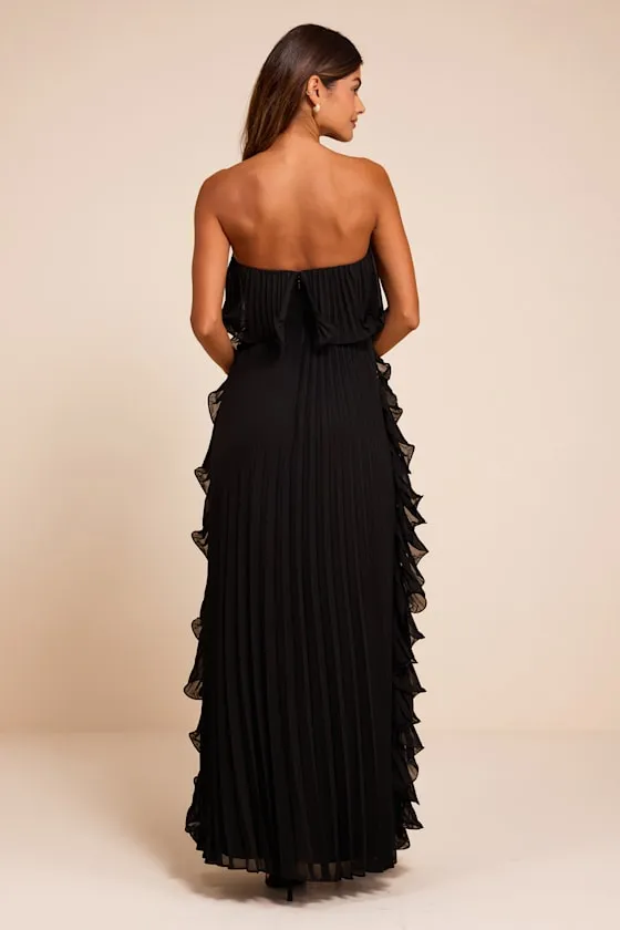 Andri Black Pleated Ruffled Maxi Dress sold by Lulus product image thumbnail 3
