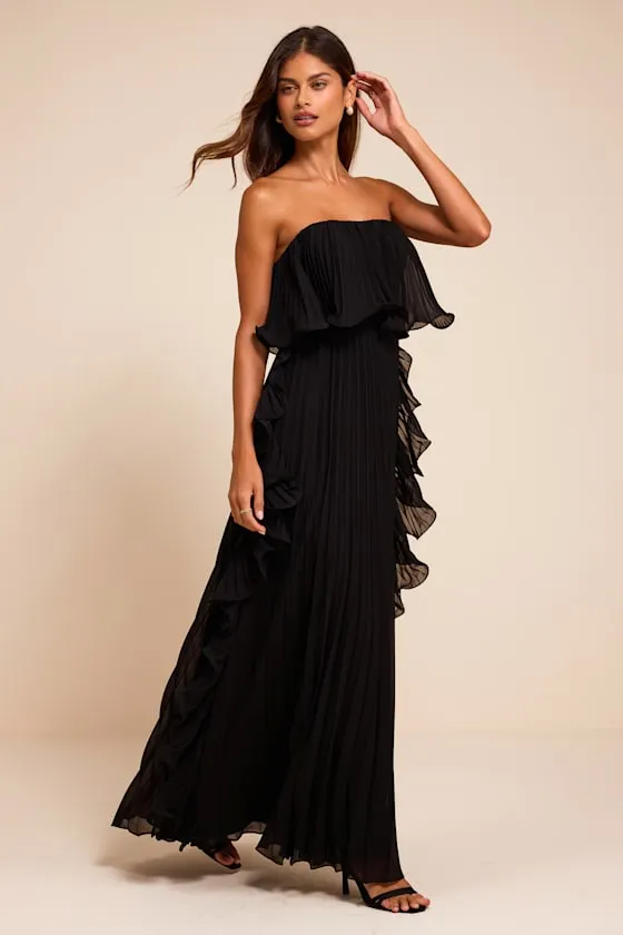 Andri Black Pleated Ruffled Maxi Dress sold by Lulus product image thumbnail 4