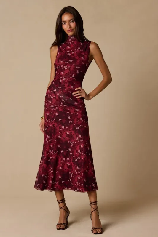 Neeka Burgundy Floral Sleeveless Midi Dress made by Lulus