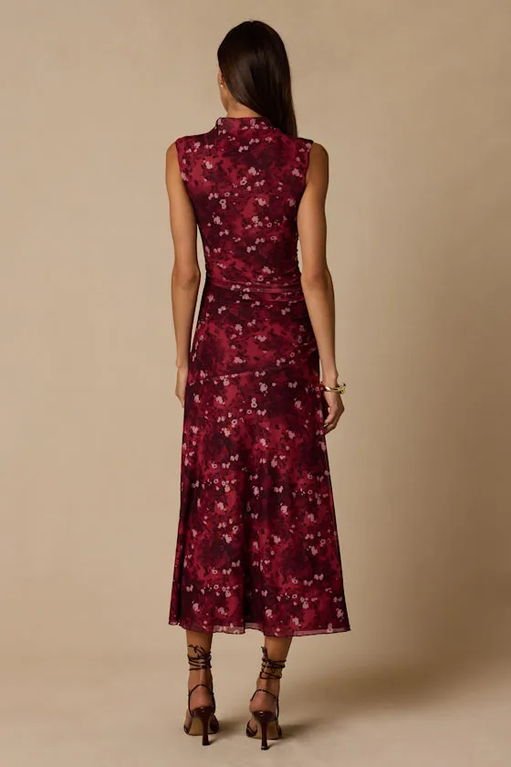 Neeka Burgundy Floral Sleeveless Midi Dress sold by Lulus product image thumbnail 3