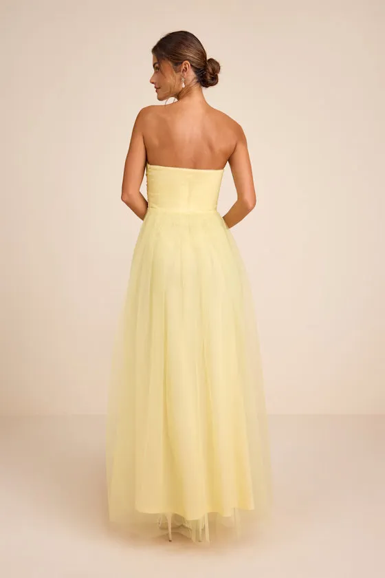 Sapphira Pale Yellow Tulle Strapless Cutout Maxi Dress sold by Lulus product image thumbnail 3