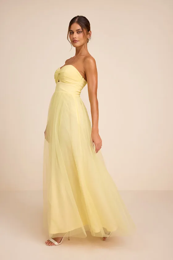 Sapphira Pale Yellow Tulle Strapless Cutout Maxi Dress sold by Lulus product image thumbnail 4