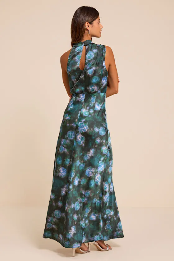 Distinctive Charm Blue Floral Satin Asymmetrical Maxi Dress sold by Lulus product image thumbnail 3