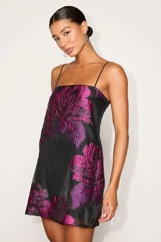 Yavanna Black and Fuchsia Floral Jacquard Shift Mini Dress made by Lulus