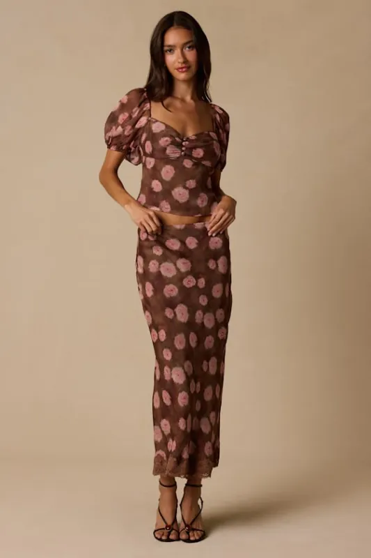 Neva Brown Floral Slip Midi Skirt made by Lulus