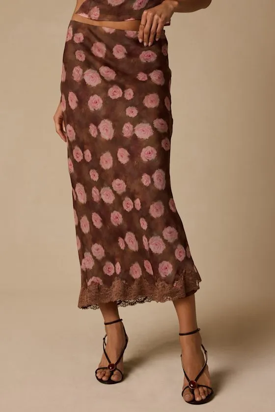 Neva Brown Floral Slip Midi Skirt sold by Lulus product image thumbnail 2