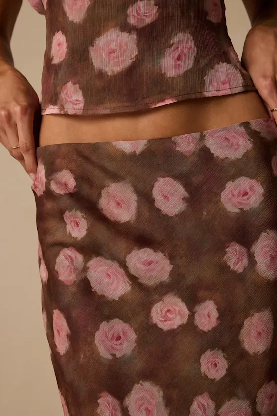 Neva Brown Floral Slip Midi Skirt sold by Lulus product image thumbnail 3