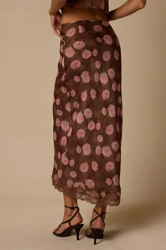 Neva Brown Floral Slip Midi Skirt sold by Lulus product image thumbnail 4