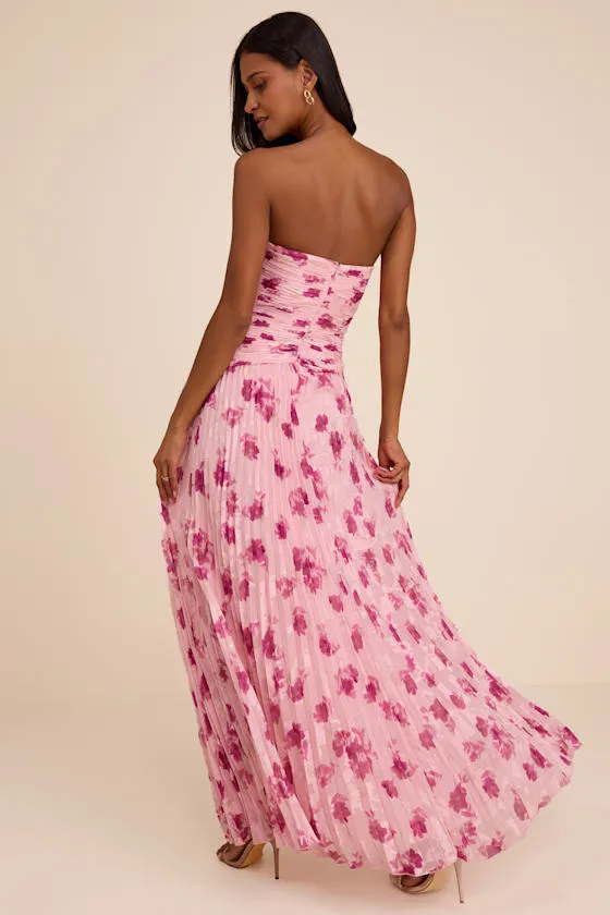 Elkay Light Pink Floral Pleated Drop Waist Maxi Dress sold by Lulus product image thumbnail 3