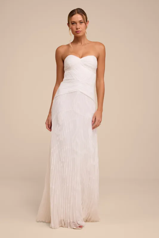 Quinn White Pleated Drop Waist Wedding Dress made by Lulus
