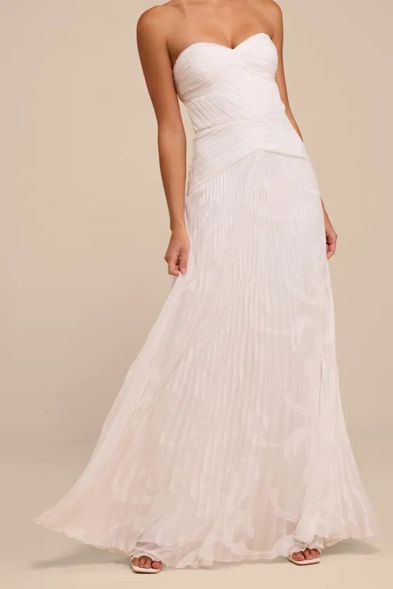 Quinn White Pleated Drop Waist Wedding Dress sold by Lulus product image thumbnail 2