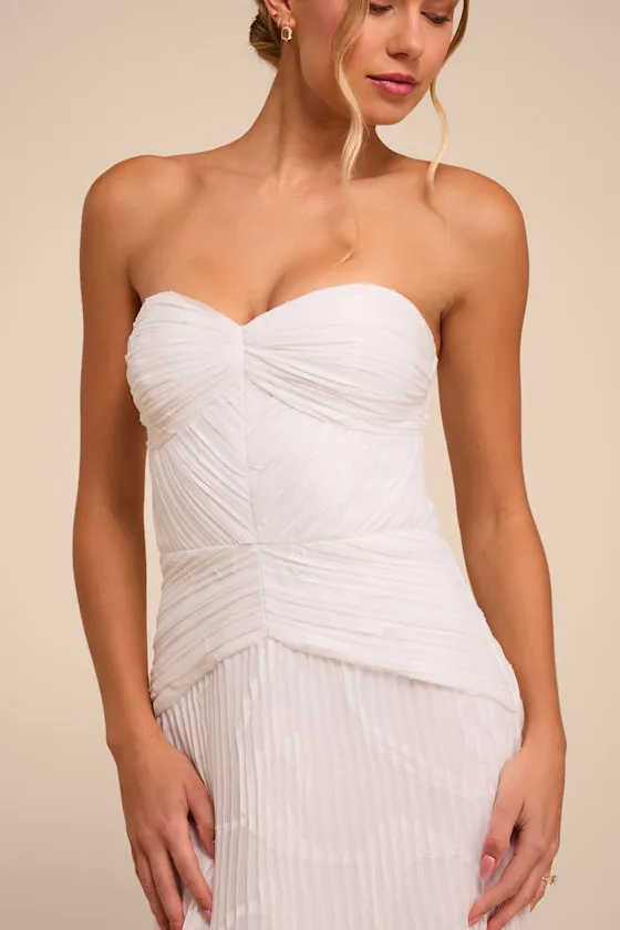 Quinn White Pleated Drop Waist Wedding Dress sold by Lulus product image thumbnail 3