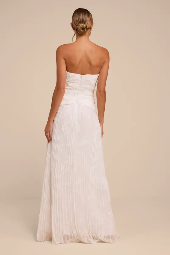 Quinn White Pleated Drop Waist Wedding Dress sold by Lulus product image thumbnail 4
