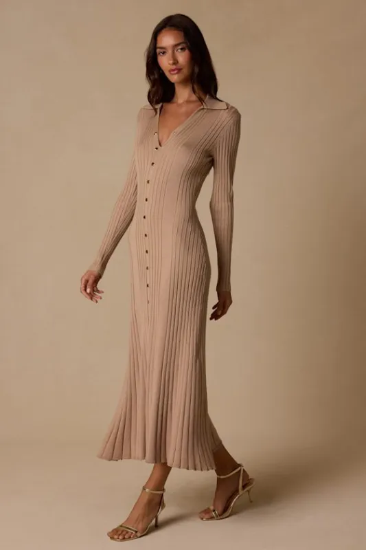 Quincy Beige Collared Sweater Dress made by Lulus